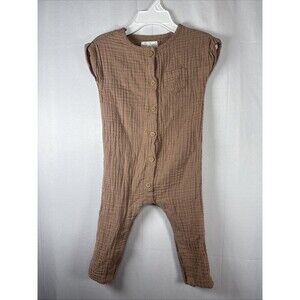 Little Planet by Carter's Organic️ Baby Gauze Buttoned Romper -Tan 12 M Preowned